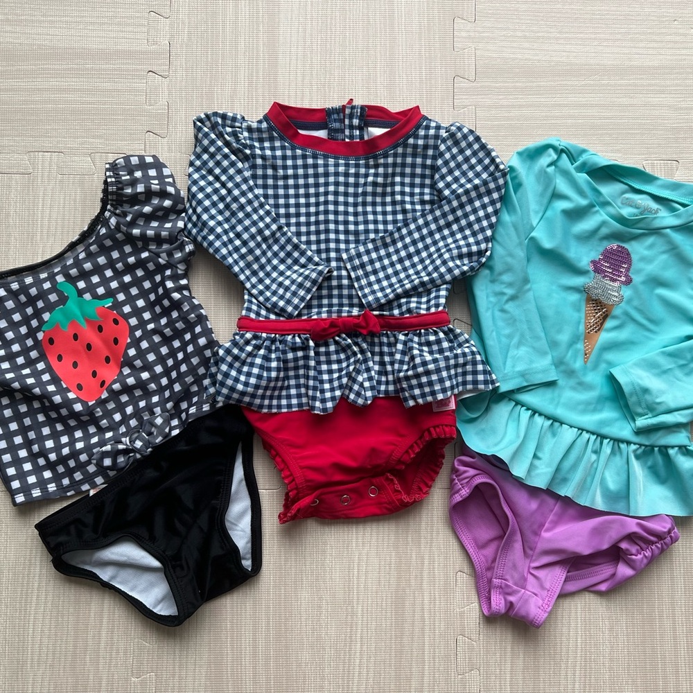 Baby girl bathing suits/rash-guards size 18 months- set of 3